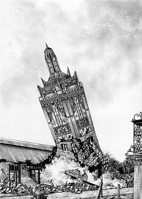 The Blueline Bus Terminal Tower, pencil on paper,21 x 29 cm (2011), Rik Smits