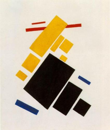Kasimir Malevich, Aeroplane Flying, 1915,  (dated on  reverse 1914) olie op doek, MoMa New York