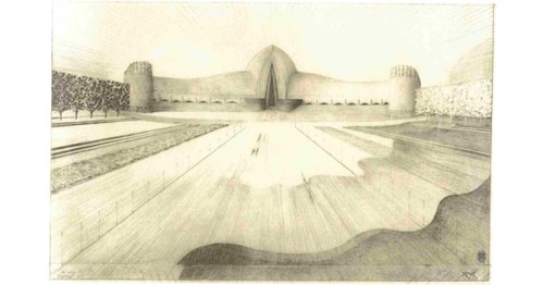 Volkstheater (1919-1920) H. Th. Wijdeveld, collectie NAICentrale boulevard met groot volkstheater – Bron: archief H. Th. Wijdeveld, collectie NAi (1919-1920) 