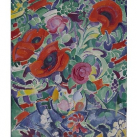 Stilleven met goudsbloemen, klaprozen, bottelrozen, 1913 Stilleven met goudsbloemen, klaprozen, bottelrozen, 1913